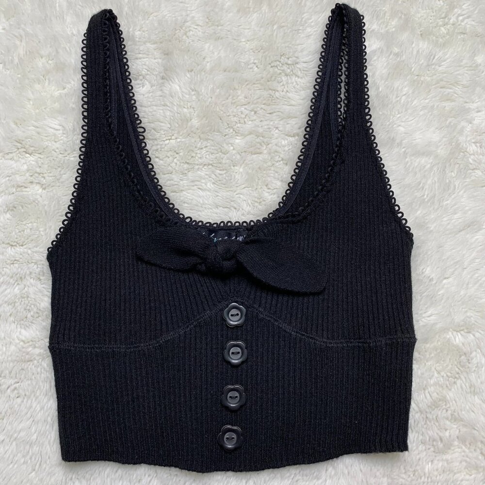 For Love and Lemons Women's Black Ribbed Crop Baby Tank Top Size Small